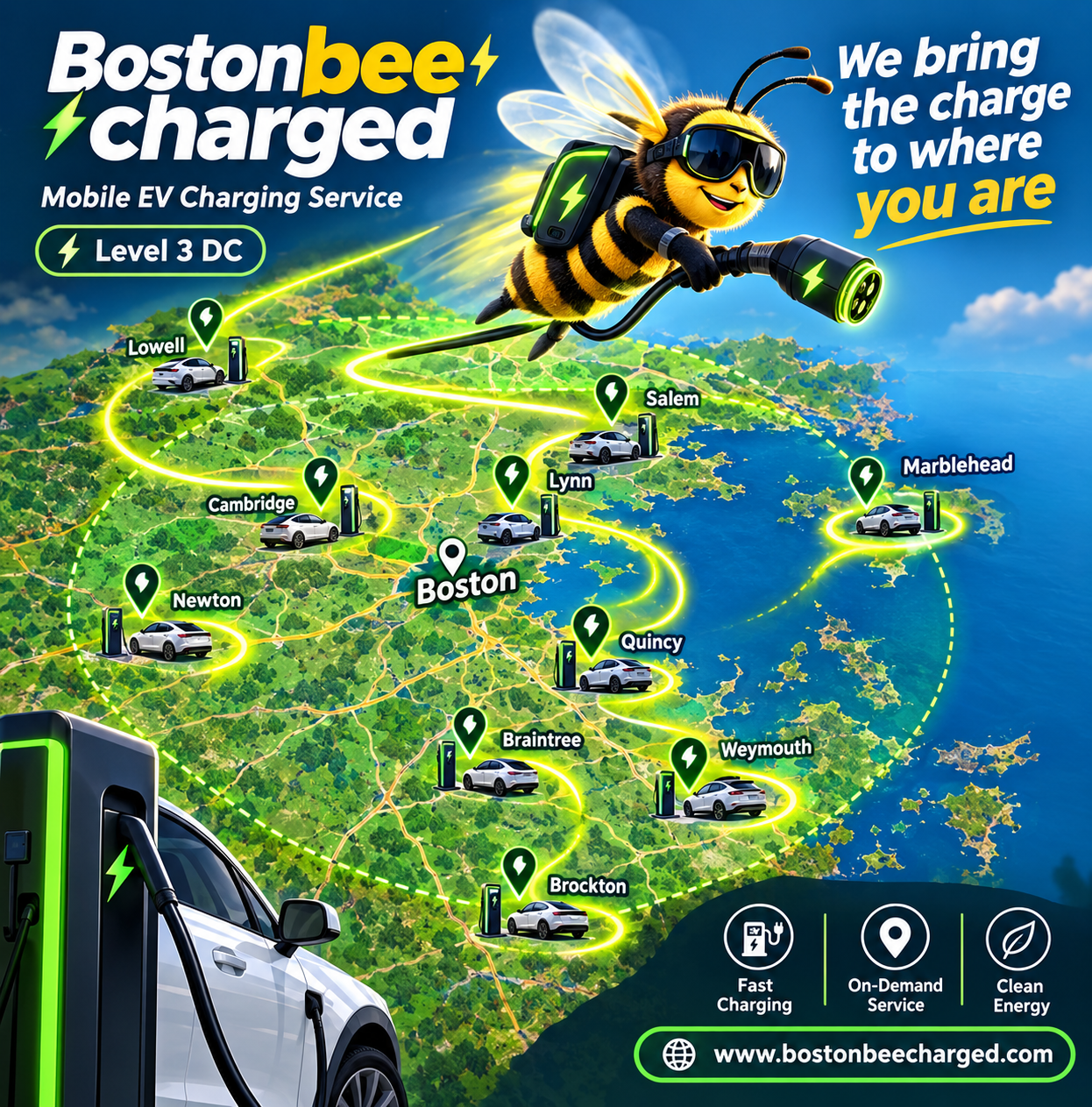 Boston Bee Charged Mobile Charging Service Area Map